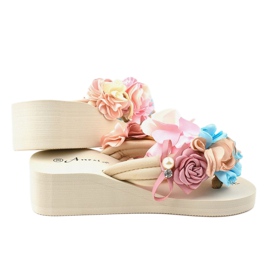 Beige wedge heels with flowers N-31 multicolored 1