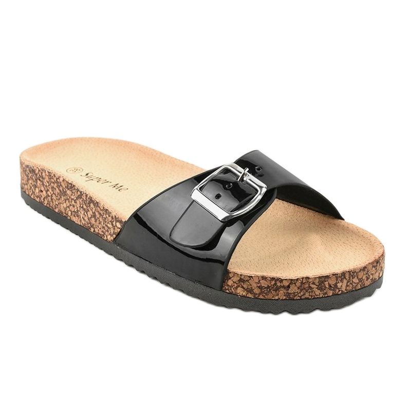 Black slippers with a buckle 7016-PL 1