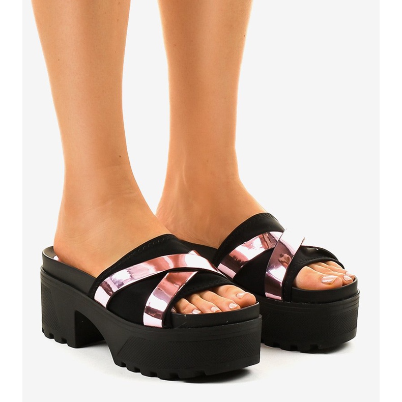 Black high-heeled slippers CL-3A309-20 1