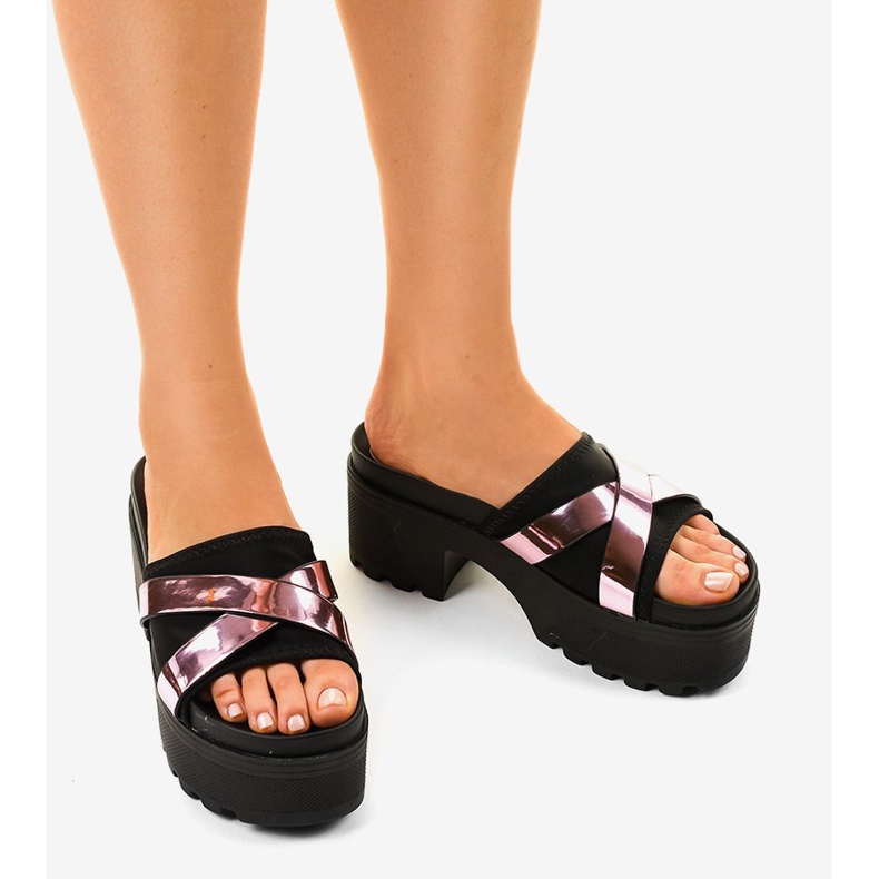 Black high-heeled slippers CL-3A309-20 2