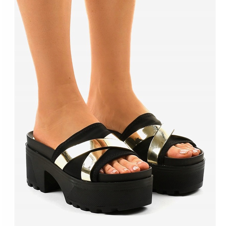 Black high-heeled slippers CL-3A309-42 yellow 1 Black high-heeled slippers CL-3A309-42 yellow 1