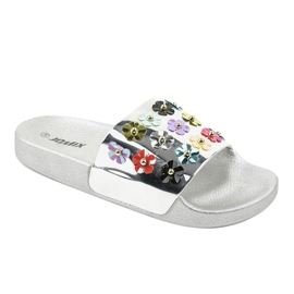 Silver slippers with flowers D7659-3 grey 1