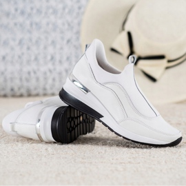 VINCEZA Leather Slip-On Shoes white 1