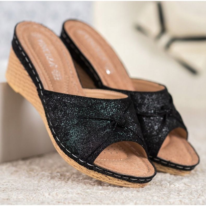 Elegant VINCEZA Glitter Slippers black 1 Elegant VINCEZA Glitter Slippers black 1