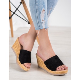 SHELOVET Suede Wedge Sandals black 2