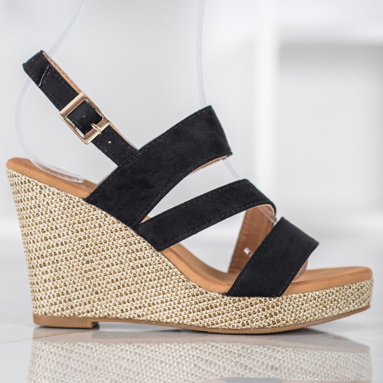Small Swan Black Sandals On Wedge 2