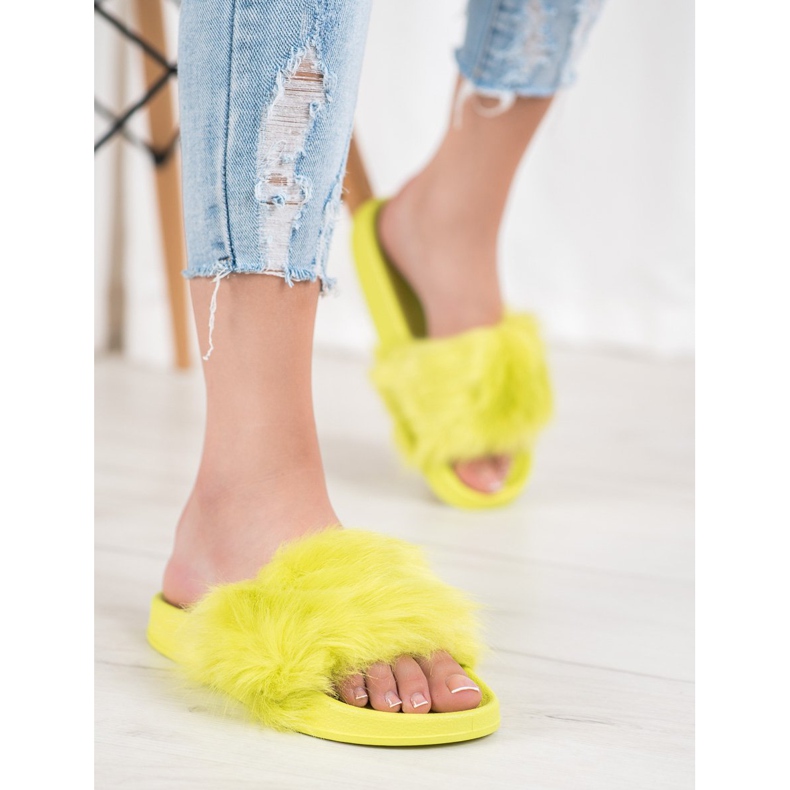 SHELOVET Rubber Slippers With Fur multicolored green 2