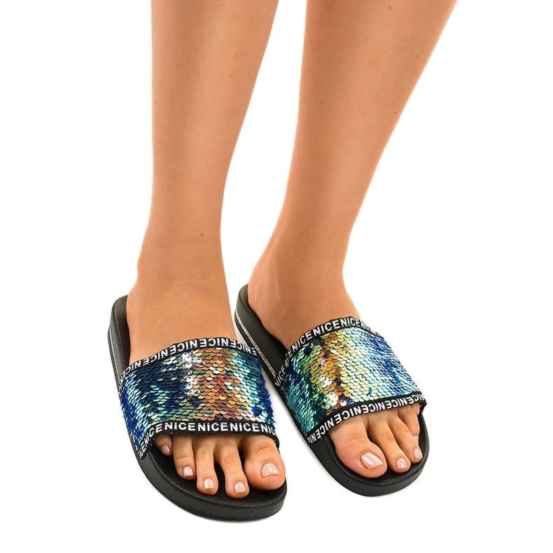 Black slippers with sequins WS9002 multicolored 1