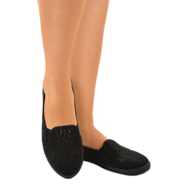 HJ1709 black slip-on openwork sneakers 1
