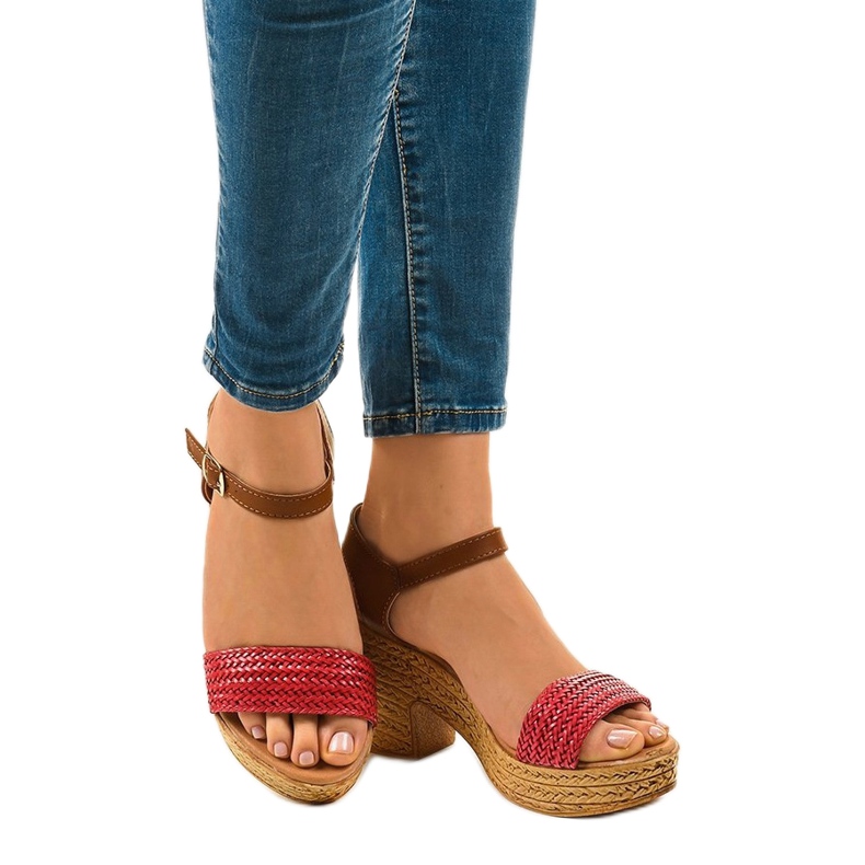 Red high-heeled sandals 150-614 1