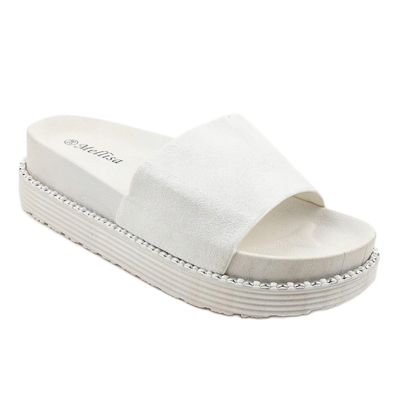 White slippers on a thick sole, brocade suede TL3808 1