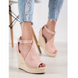 SHELOVET Openwork wedge sandals pink 1