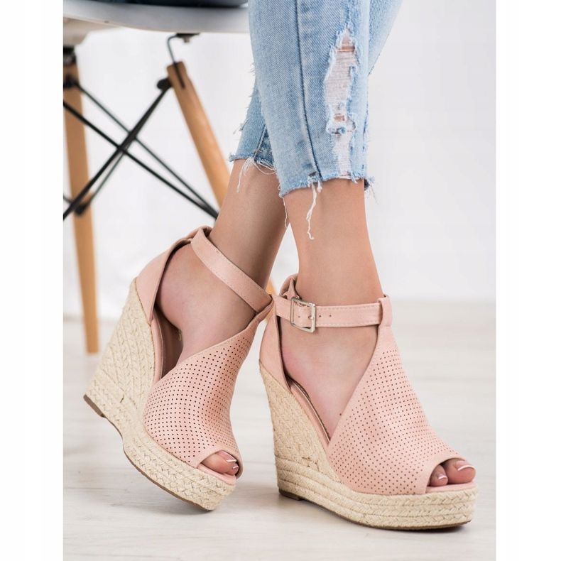 SHELOVET Openwork wedge sandals pink 2