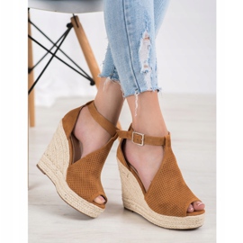 SHELOVET Openwork wedge sandals brown 1