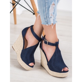 SHELOVET Openwork wedge sandals blue 2