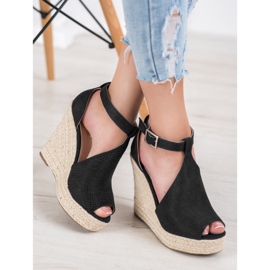 SHELOVET Openwork wedge sandals black 2