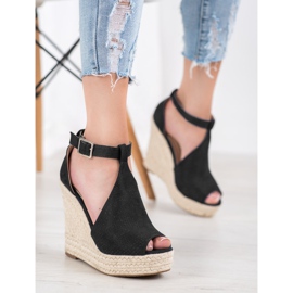 SHELOVET Openwork wedge sandals black 1
