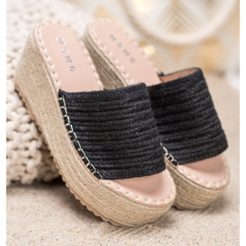 SHELOVET Braided Wedge Sandals black 1