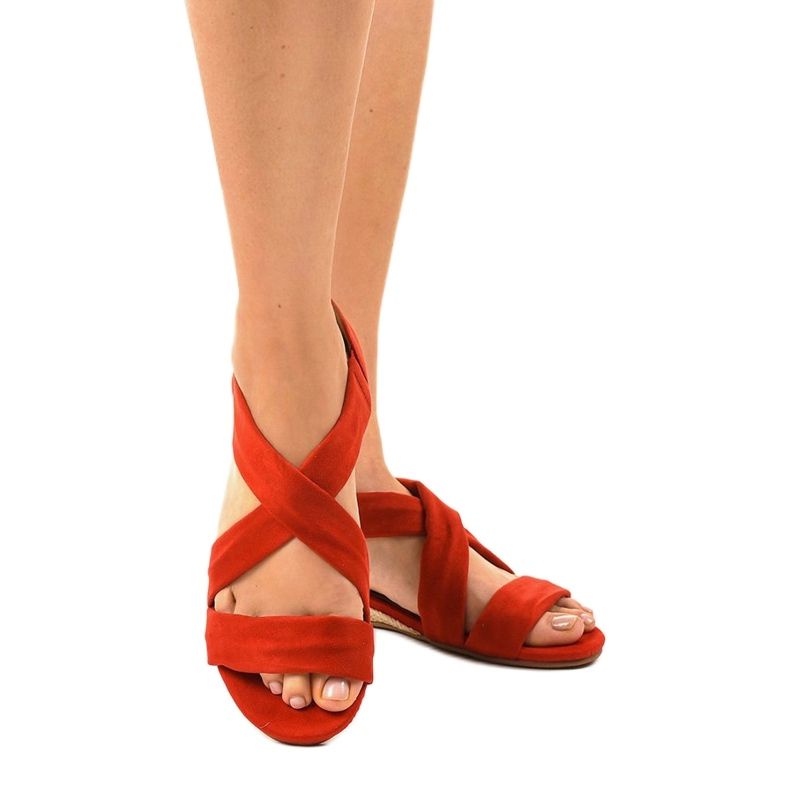 Red sandals made of eco-suede 9R72 1