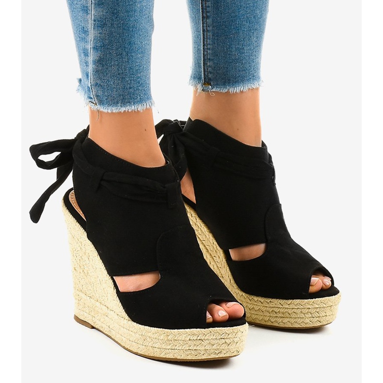 Black espadrilles wedge sandals 77-20 1