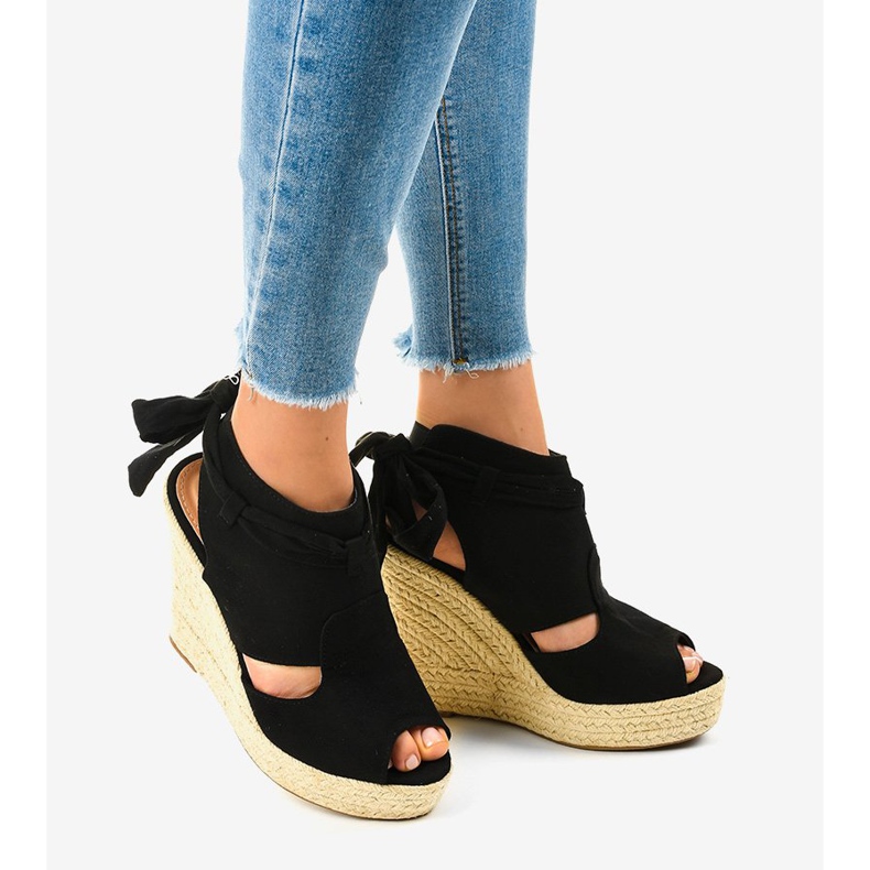 Black espadrilles wedge sandals 77-20 2