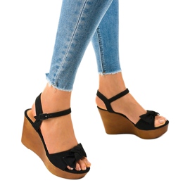 Black suede wedge sandals HY8542 1