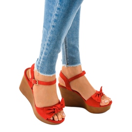 Red suede wedge sandals HY8542 1