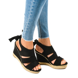 Black espadrilles wedge sandals 66-358 1