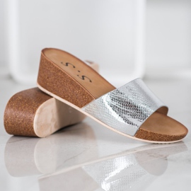 Small Swan Eco Leather Slippers grey 1
