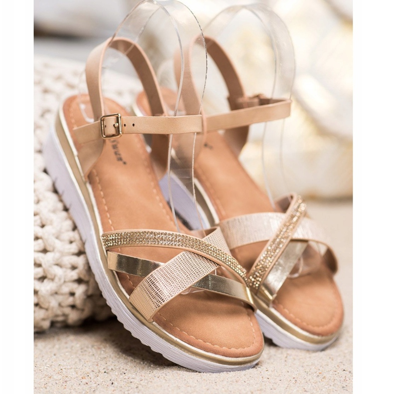 Small Swan Comfortable Sandals With Cubic Zirconia golden 1