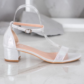 Small Swan Shiny Eco Leather Sandals grey 2