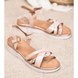 Small Swan Sandals On Low Wedge brown yellow 1