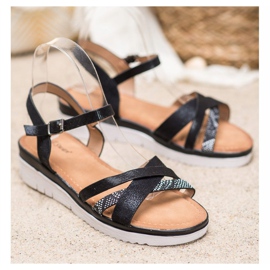 Small Swan Sandals On Low Wedge black 1