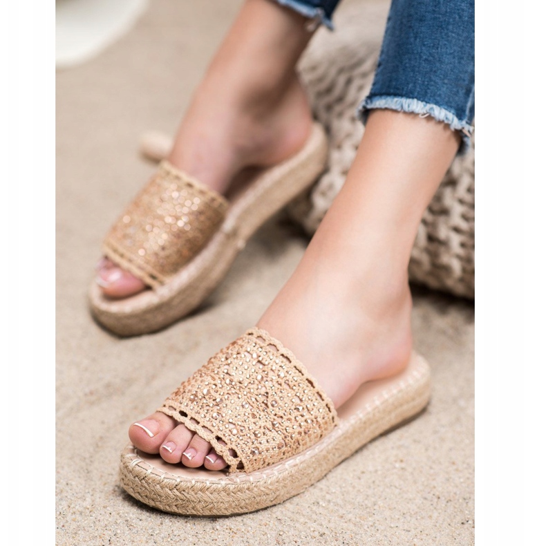 Small Swan Slippers With Crystals beige multicolored golden 1