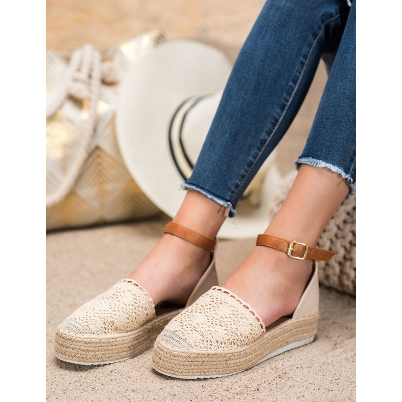 SHELOVET Fashionable Espadrilles With Lace beige 2