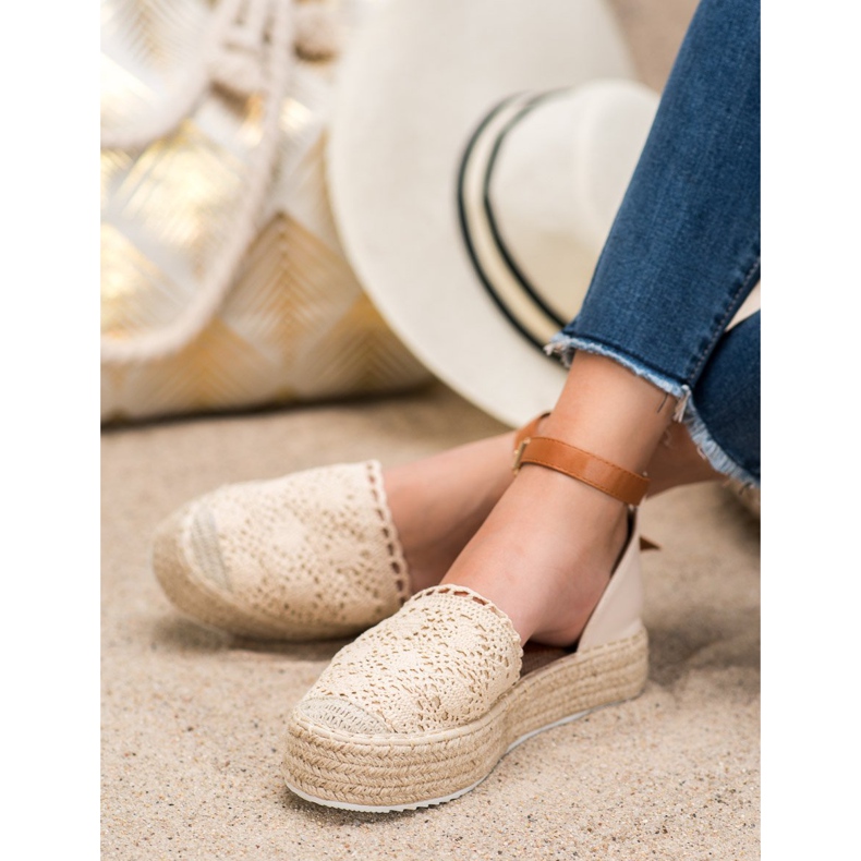 SHELOVET Fashionable Espadrilles With Lace beige 1