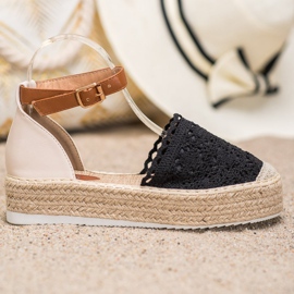 SHELOVET Fashionable Espadrilles With Lace black 2