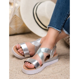 SHELOVET Silver Sandals With Elastics grey 2