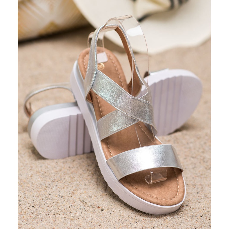 SHELOVET Silver Sandals With Elastics grey 1