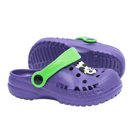 Flameshoes Children's Home Slippers Purple Kroks with Panda green 1