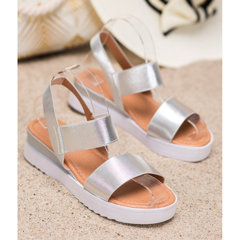 SHELOVET Silver Sandals On The Platform grey 1