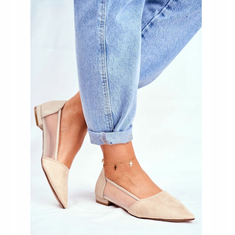 EVE Women's Ballerinas With Mesh Suede Beige Fibe 1