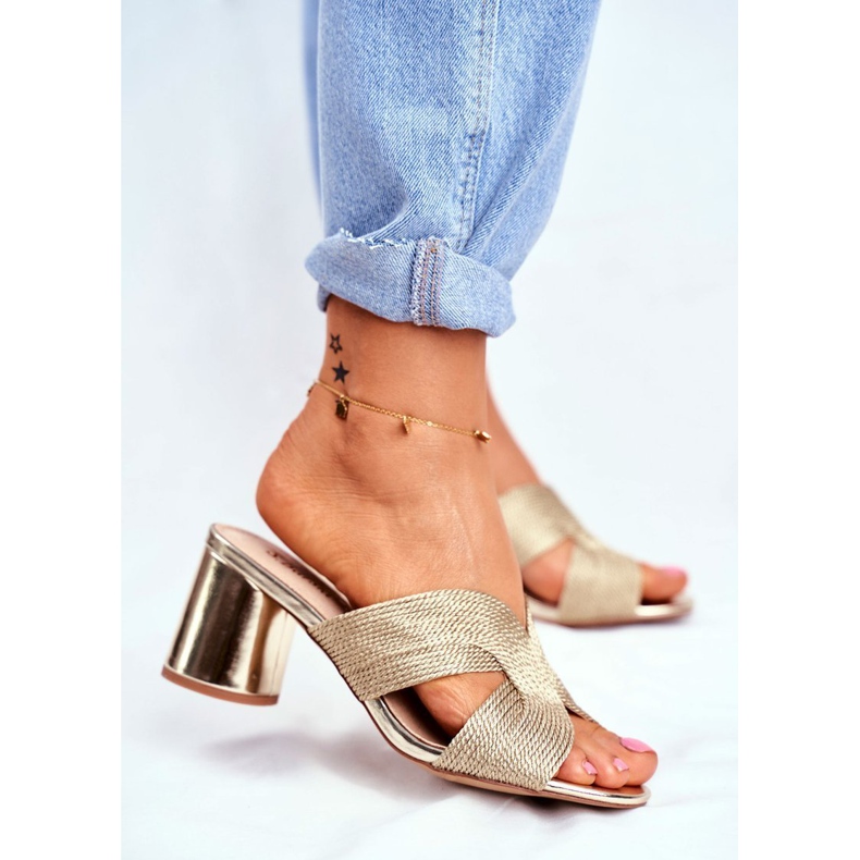 S.Barski Women's Slippers On Heel Slip Gold Guest golden 1