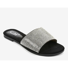 Black slippers with cubic zirconias 839-761 grey 1