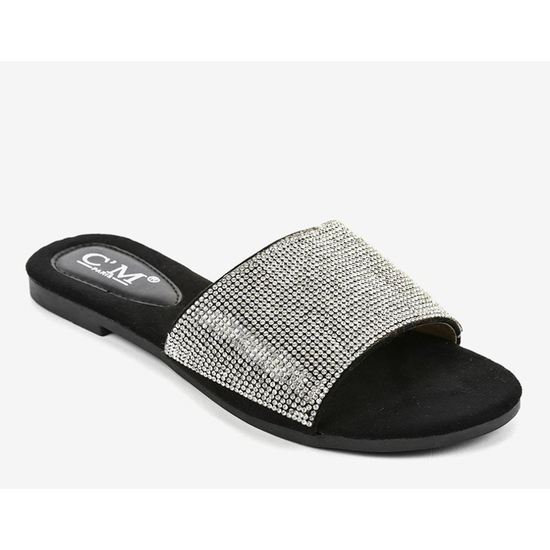 Black slippers with cubic zirconias 839-761 grey 1