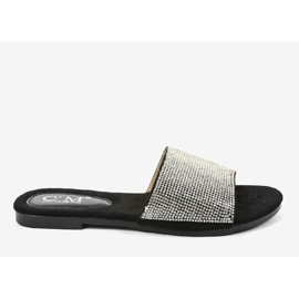 Black slippers with cubic zirconias 839-761 grey 2
