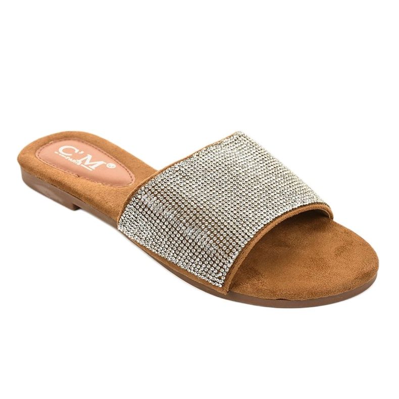 Brown slippers with cubic zirconias 839-761 silver 1