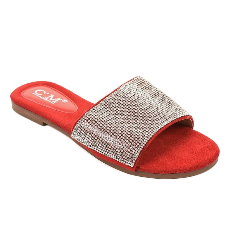 Red slippers with cubic zirconia 839-761 grey 1