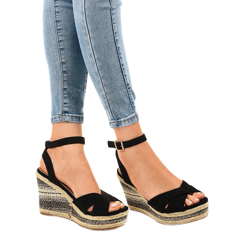 Black wedge sandals espadrilles 150-613 1