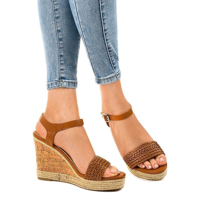Brown espadrilles wedge sandals 77-105 1
